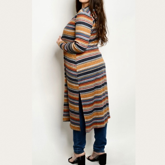 Nikki ribbed stripe duster cardigan plus size - Picture 2 of 12